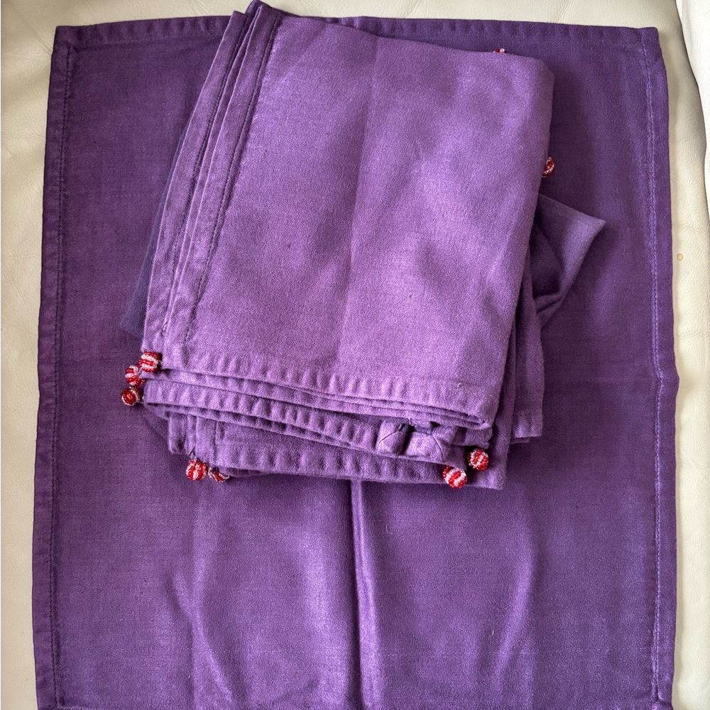 8 Purple Napkins with Red Accents